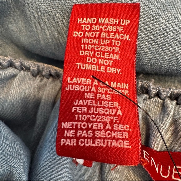 NWT Saks Fifth Avenue Chambray Mini Pom Pom Off-Shoulder Flounce Dress Size S - Picture 10 of 10